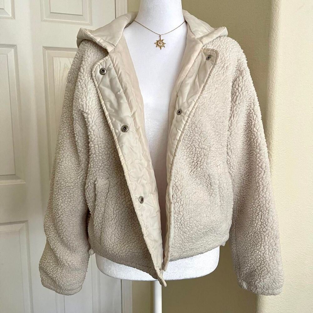 New Look Cream teddy bear Sherpa hooded jacket - size medium